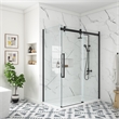 Pemberly Row Matte Black Corner Shower Kit Base and Door 32