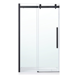 Pemberly Row Matte Black Shower Kit Base and Door 32&quot x 48&quot x 81&quot