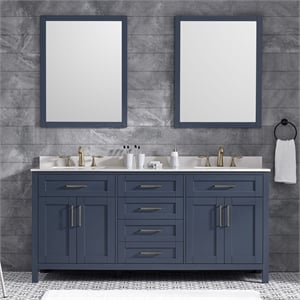 Pemberly Row 72&quot Double Vanity in Midnight Blue with White Countertop