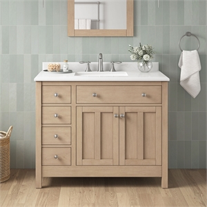 Pemberly Row 42&quot Bathroom Vanity in Sahara Birch with White Countertop
