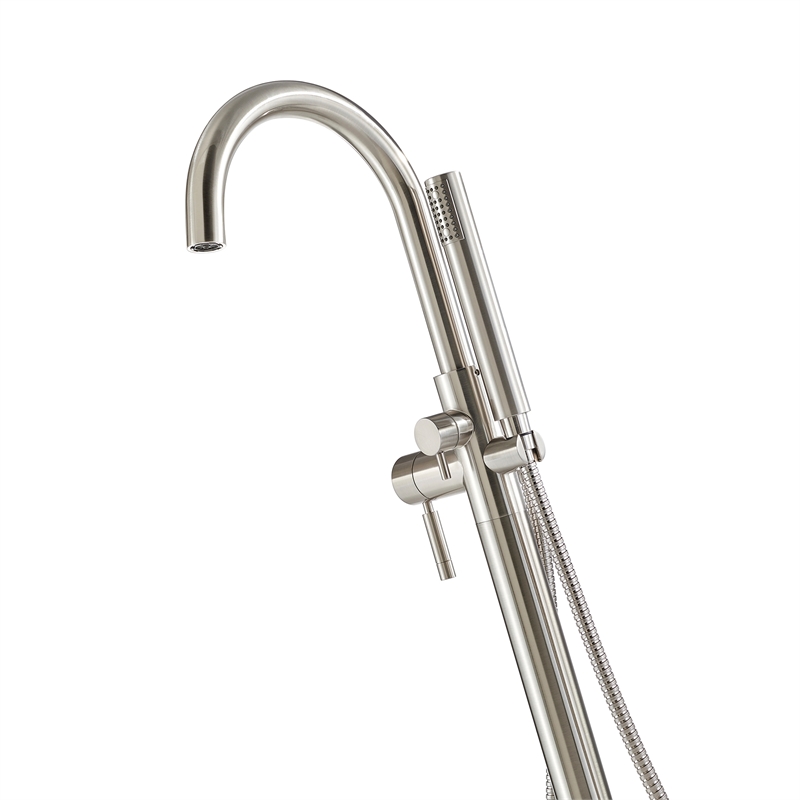 Pemberly Row 1-Handle Freestanding Roman Tub Faucet with Hand Shower in Nickel