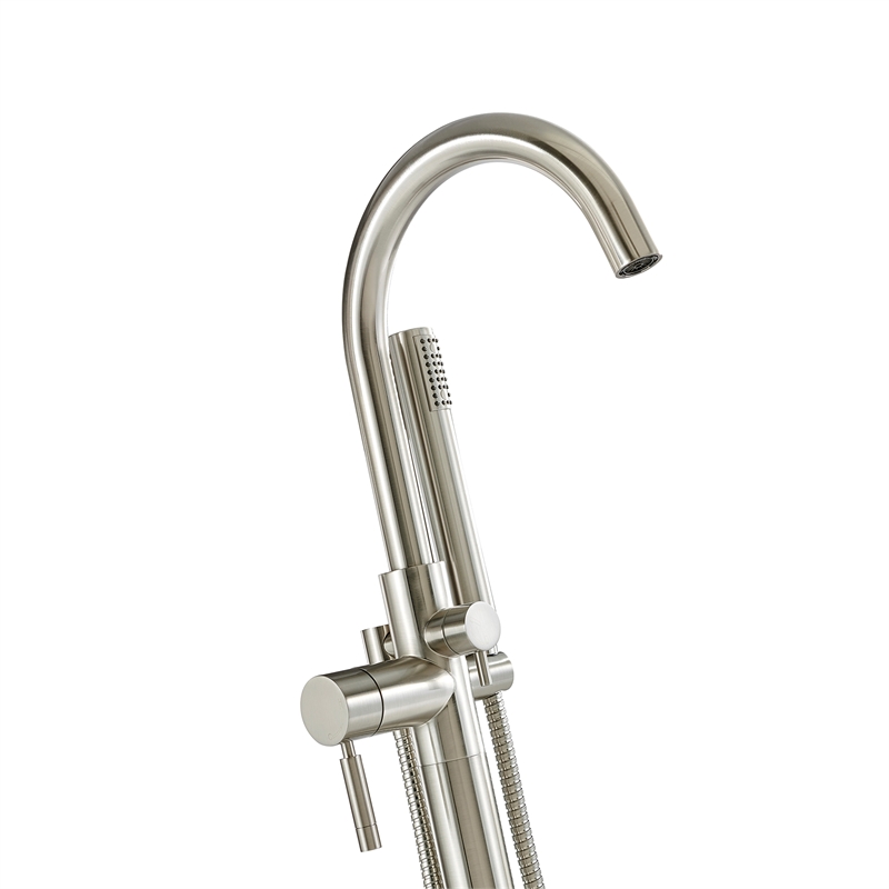 Pemberly Row 1-Handle Freestanding Roman Tub Faucet with Hand Shower in Nickel