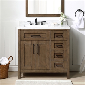 Pemberly Row 36&quot Bathroom Vanity in Almond Latte with White Countertop & Mirror