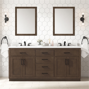 Pemberly Row 72&quot Double Bathroom Vanity in Almond Latte with White Countertop
