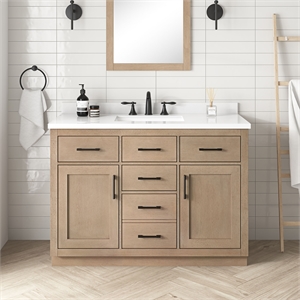 Pemberly Row 48&quot Bathroom Vanity in Sahara Birch with White Countertop