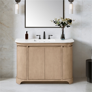 Pemberly Row 48&quot Bathroom Vanity in Sahara Birch with White Countertop