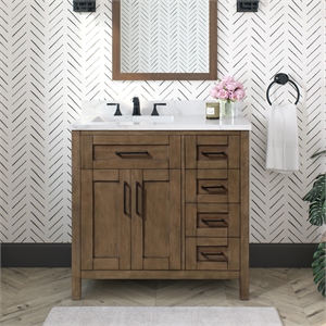 Pemberly Row 36&quot Bathroom Vanity in Almond Latte with White Countertop