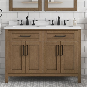 Pemberly Row 48&quot Double Bathroom Vanity in Almond Latte with White Countertop
