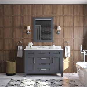 Pemberly Row 48&quot Bathroom Vanity in Dark Charcoal with White Countertop & Mirror