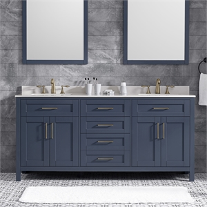 Pemberly Row 72&quot Double Vanity in Midnight Blue with White Countertop