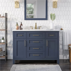 Pemberly Row 48&quot Bathroom Vanity in Midnight Blue with White Countertop