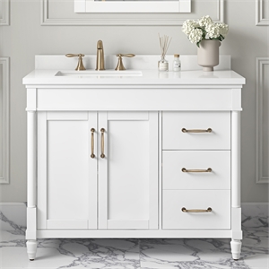 Pemberly Row 42&quot Bathroom Vanity in Pure White with White Countertop