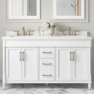Pemberly Row 60&quot Double Bathroom Vanity in Pure White with White Countertop