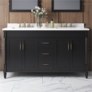 Pemberly Row 60&quot Double Bathroom Vanity in Impress Black with White Countertop