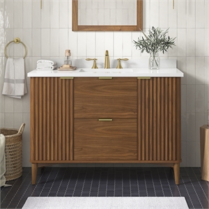 Pemberly Row 48&quot Bathroom Vanity in Warm Walnut with White Countertop