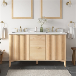 Pemberly Row 60&quot Double Bathroom Vanity in Rustic Ash with White Countertop
