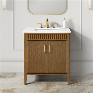 Pemberly Row 30&quot Bathroom Vanity in Warm Walnut with White Countertop