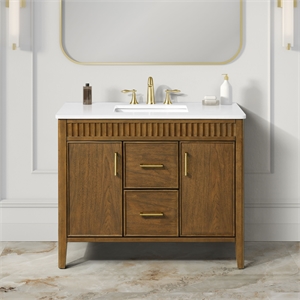 Pemberly Row 42&quot Bathroom Vanity in Warm Walnut with White Countertop