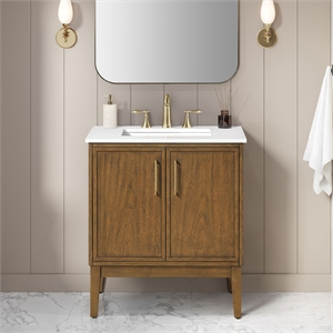 Pemberly Row 30&quot Bathroom Vanity in Warm Walnut with White Countertop