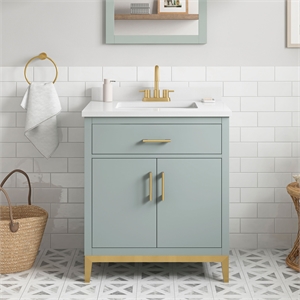 Pemberly Row 30&quot Bathroom Vanity in Sage Green with White Countertop