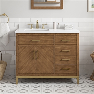 Pemberly Row 42&quot Bathroom Vanity in Macchiato with White Countertop