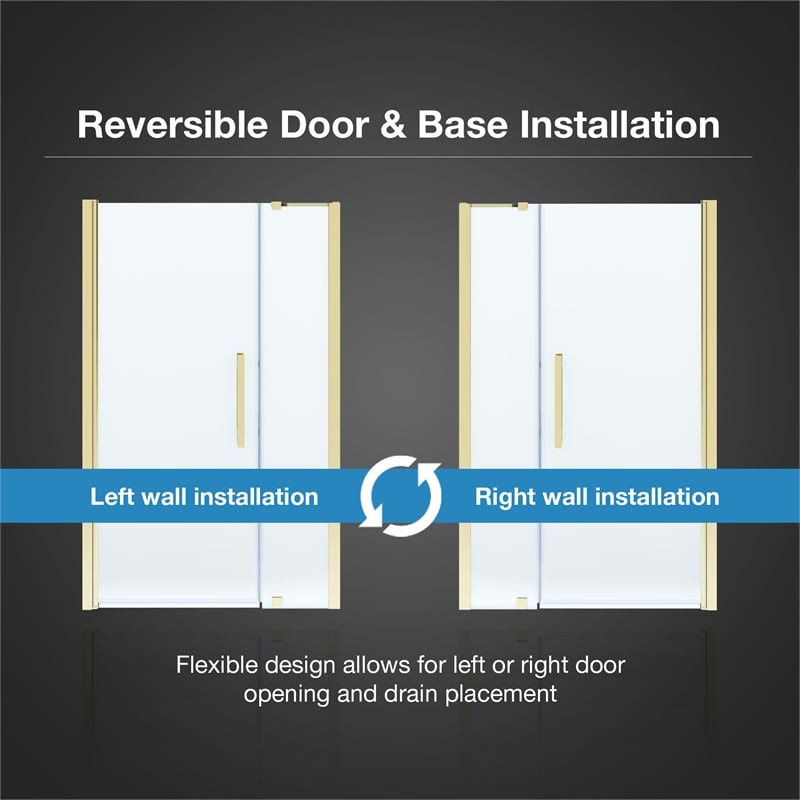Pemberly Row 48x 36 x 74-3/4 Shower Kit with Base and Door in Brushed Gold