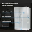 Pemberly Row 48 x 36 x 74-3/4 Corner Shower Kit with Base & Door in Brushed Gold