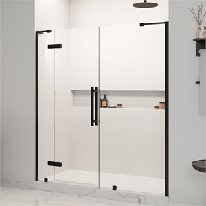 Pemberly Row 71&quotW x 72&quotH Frameless Pivot Shower Door in Black