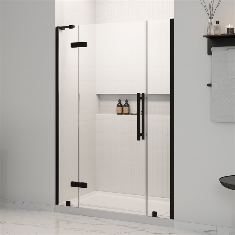 Pemberly Row 54 x 36 x 74-3/4 Shower Kit with Base and Door in Black