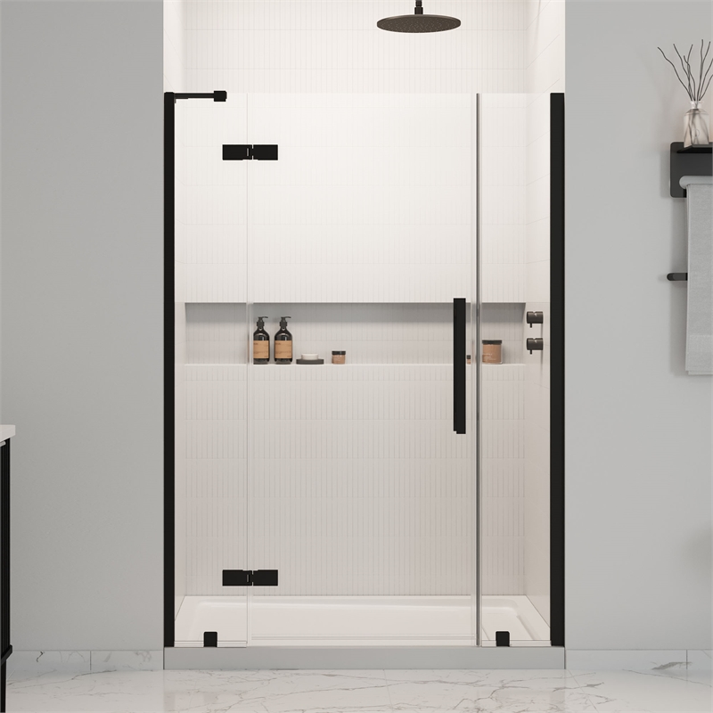 Pemberly Row 54 x 36 x 74-3/4 Shower Kit with Base and Door in Black