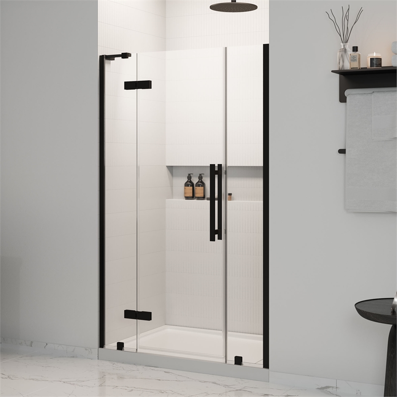 Pemberley Row Tempered Glass Black Shower Kit Rectangular Reversible 48