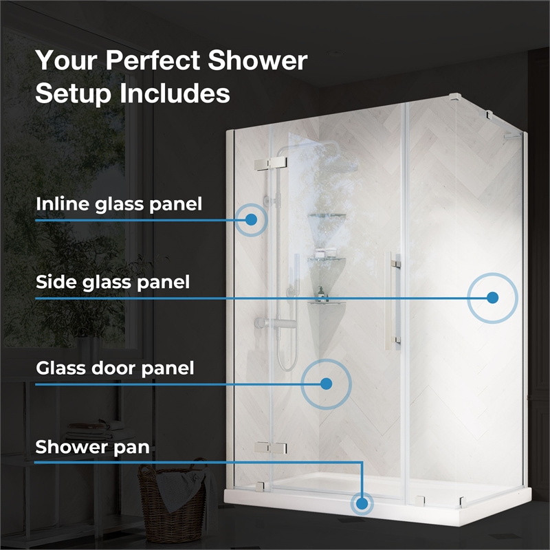 Pemberley Row Tempered Glass Black Shower Kit Rectangular Reversible 48