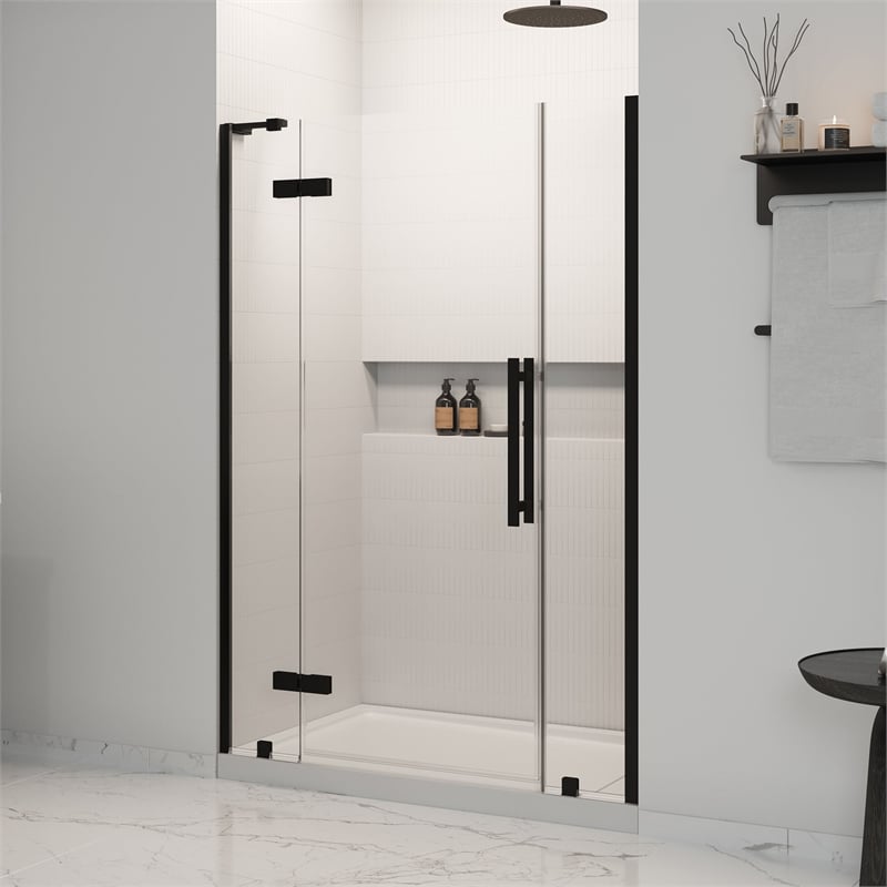 Pemberly Row 54 x 32 x 74-3/4 Shower Kit with Base and Door in Black