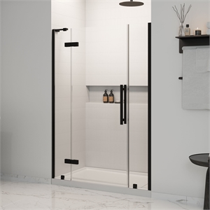 Pemberly Row 54 x 32 x 74-3/4 Shower Kit with Base and Door in Black