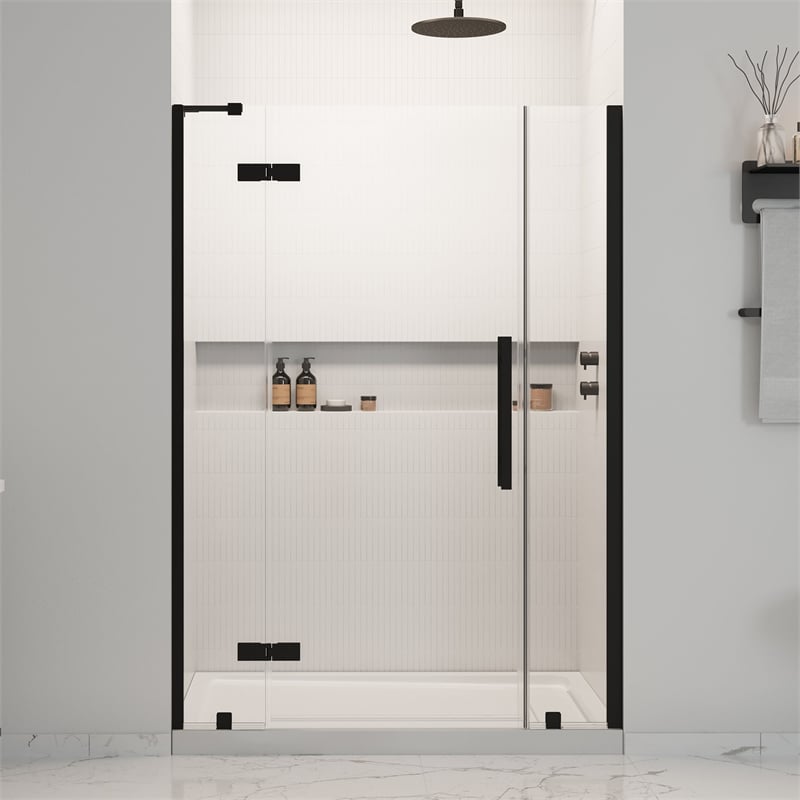 Pemberly Row 54 x 32 x 74-3/4 Shower Kit with Base and Door in Black