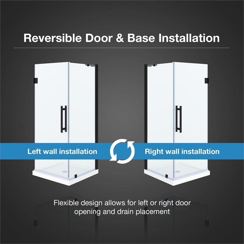 Pemberly Row 32 x 32 x 74-3/4 Corner Shower Kit with Base and Door in Black