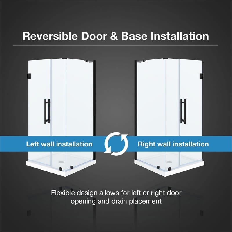 Pemberly Row 36 x 36 x 74-3/4 Corner Shower Kit with Base and Door in Black