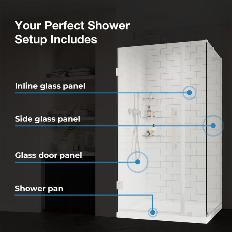 Pemberly Row 36 x 36 x 74-3/4 Corner Shower Kit with Base and Door in Black