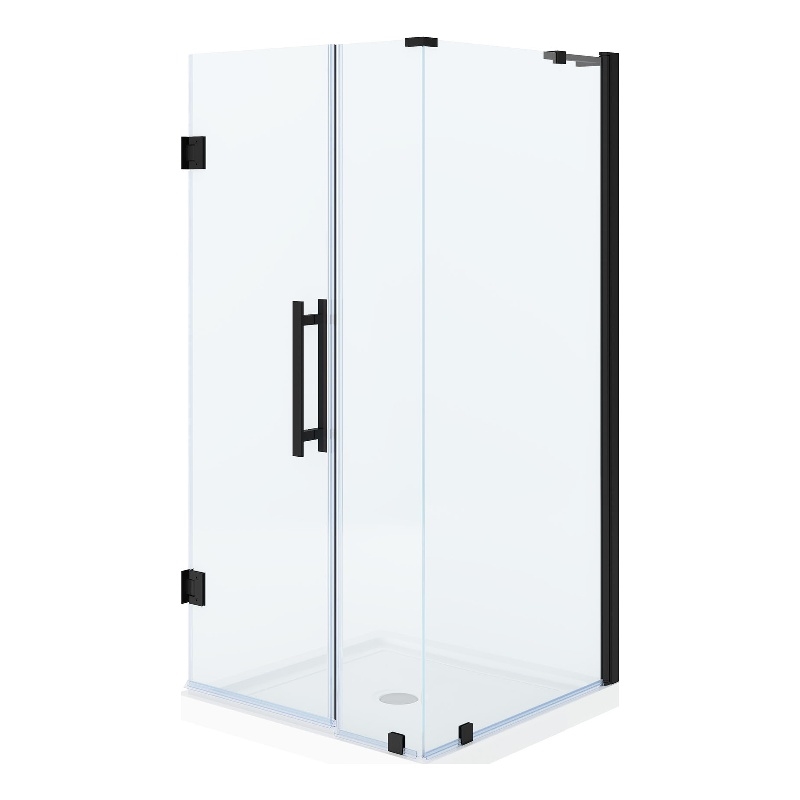 Pemberly Row 36 x 36 x 74-3/4 Corner Shower Kit with Base and Door in Black