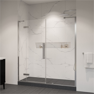 Pemberly Row 71&quotW x 72&quotH Frameless Pivot Shower Door in Satin Nickel