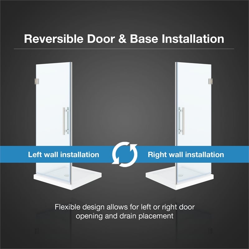Pemberly Row 32 x 32 x 74-3/4 Shower Kit with Base and Door in Satin Nickel