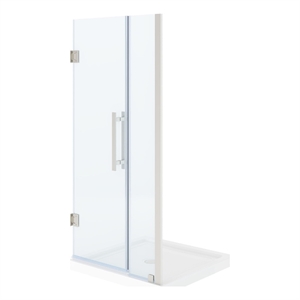 Pemberly Row 36 x 36 x 74-3/4 Shower Kit with Base and Door in Satin Nickel