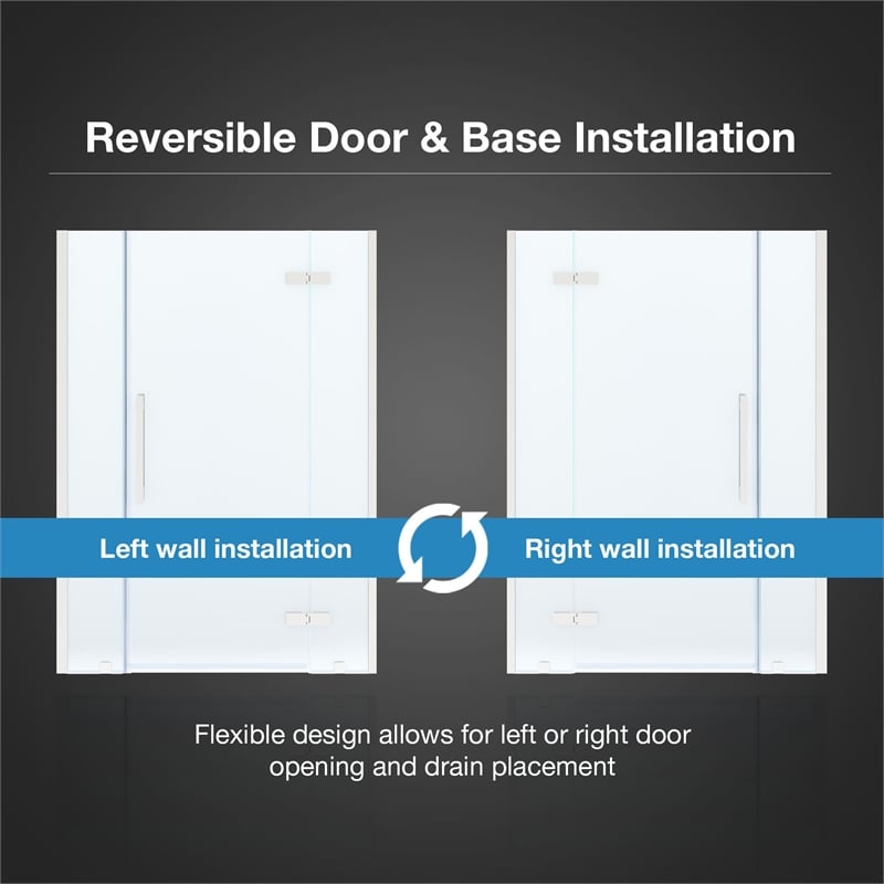 Pemberly Row 54 x 36 x 74-3/4 Shower Kit with Base and Door in Satin Nickel