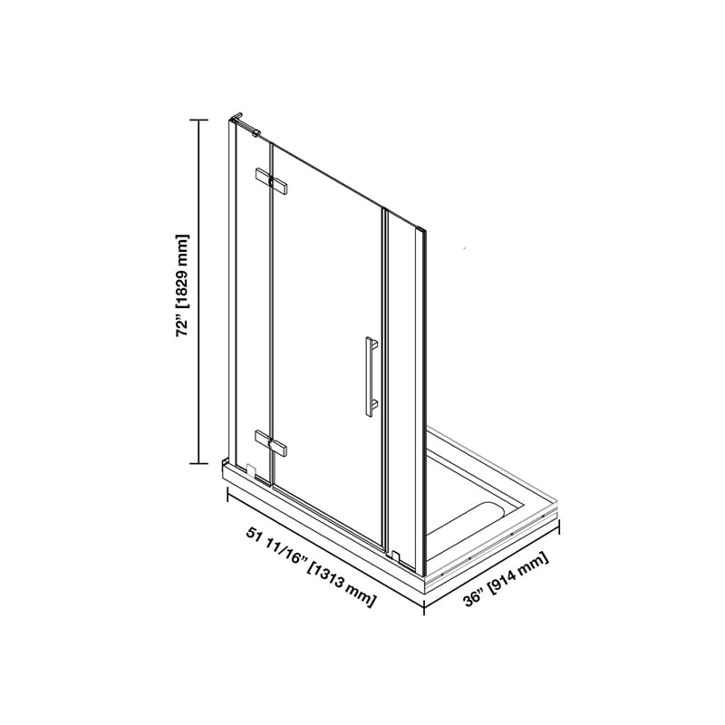 Pemberly Row 54 x 36 x 74-3/4 Shower Kit with Base and Door in Satin Nickel