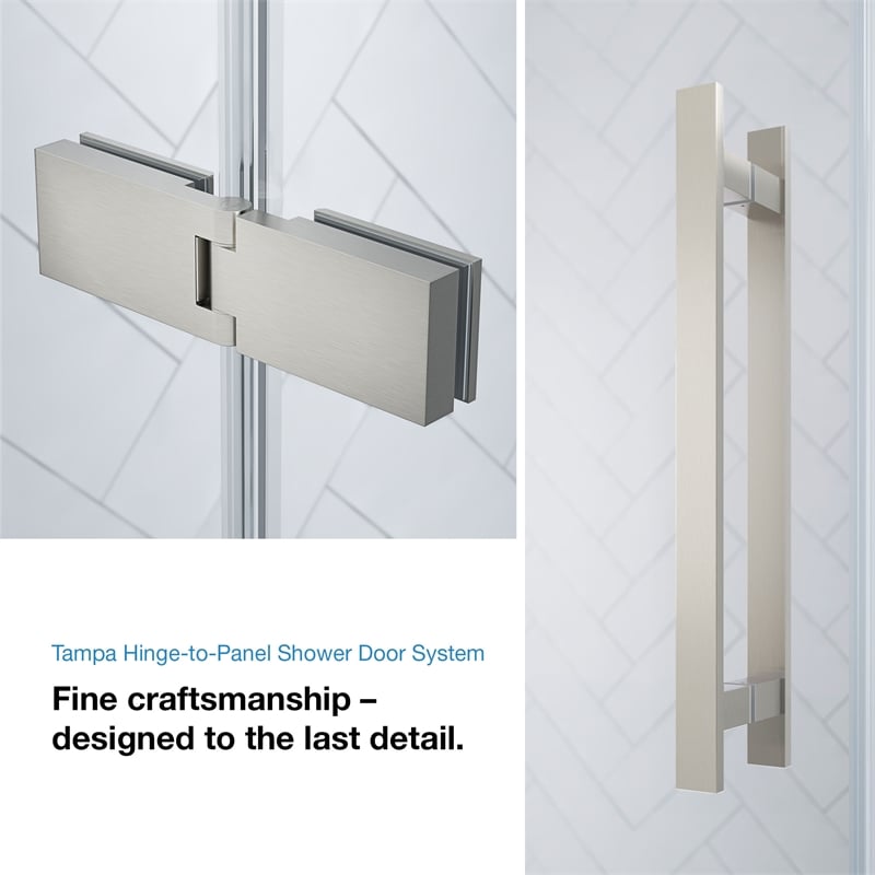 Pemberly Row 54 x 36 x 74-3/4 Shower Kit with Base and Door in Satin Nickel