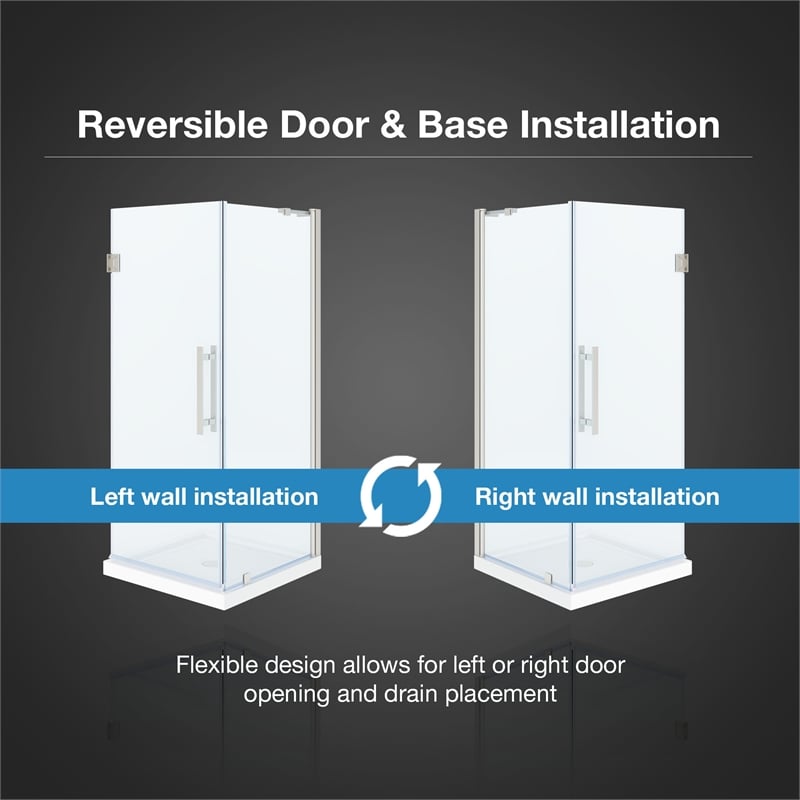 Pemberly Row 32 x 32 x 74-3/4 Corner Shower Kit with Base & Door in Satin Nickel
