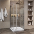 Pemberly Row 36 x 36 x 74-3/4 Corner Shower Kit with Base & Door in Satin Nickel