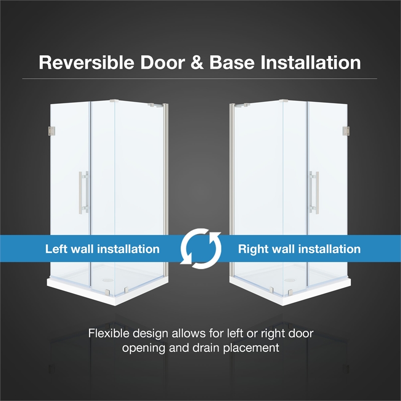 Pemberly Row 36 x 36 x 74-3/4 Corner Shower Kit with Base & Door in Satin Nickel