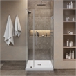Pemberly Row 36 x 36 x 74-3/4 Corner Shower Kit with Base & Door in Satin Nickel