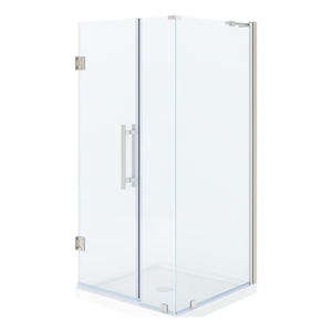 Pemberly Row 36 x 36 x 74-3/4 Corner Shower Kit with Base & Door in Satin Nickel
